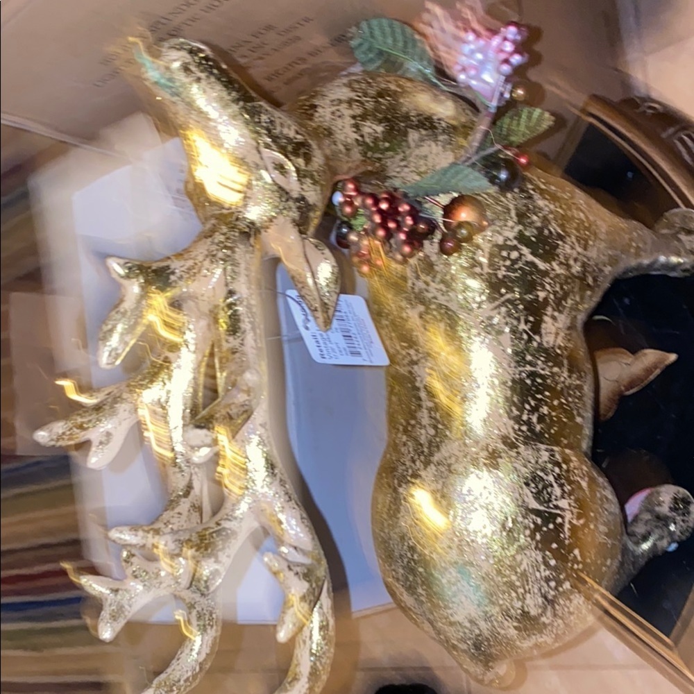 BX49 Vintage Gold Decorative Reindeer with Colorful Accents - Picture 6 of 7